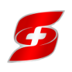 Il logo di Swiss Taxi: Una lettera S grande rossa con i colori e il simbolo della bandiera svizzera